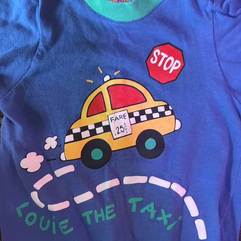 Vintage‎ Jet Set Babies Romper Primary Color “Louie the Taxi” 9 Months